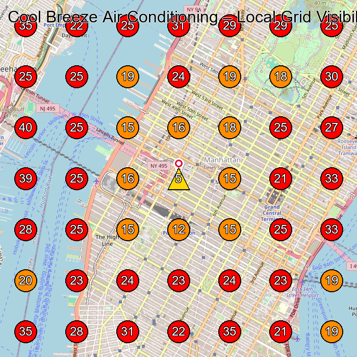Cool Breeze Air Conditioning GeoGrid visibility map for Air Conditioning Contractor in Hoboken